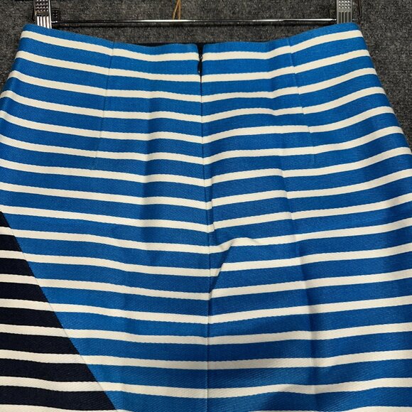J Crew Skirt Womens 2 Colorblock Striped Pencil Blue White Cotton Lined Back Zip - Picture 6 of 6